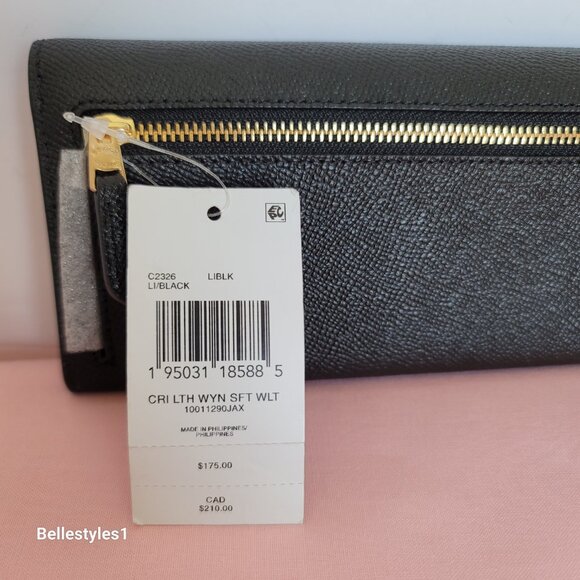 COACH Wyn Envelope Crossgrain Leather Wallet- Black color⭐ - Picture 16 of 16